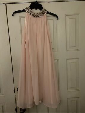 Badgley Mischka Beaded Halter Maxi Dress - Light Pink